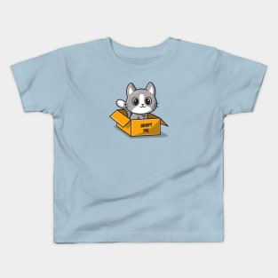 Cute Cat In Box Cartoon Kids T-Shirt